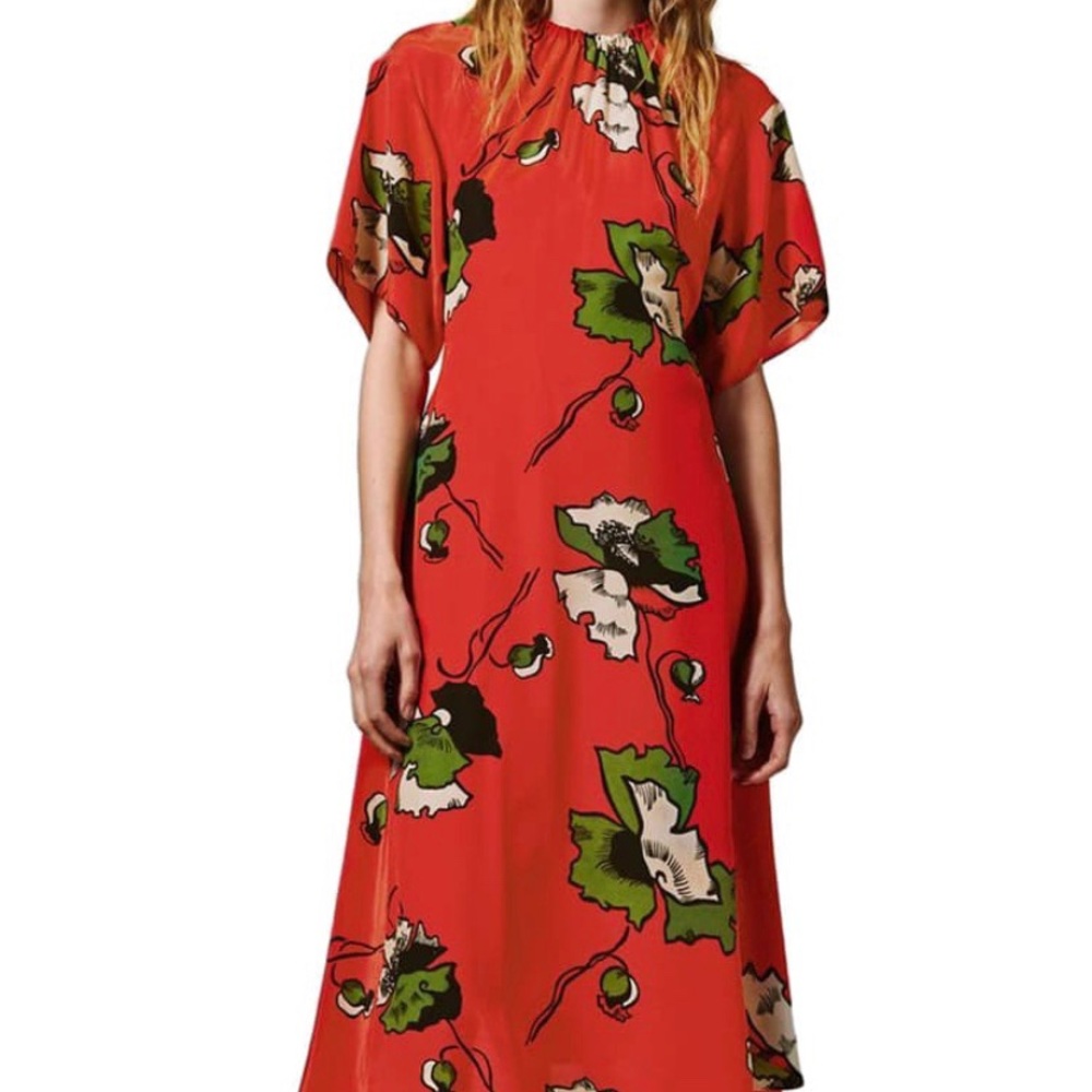 Topshop Boutique Red Poppy Silk Dress